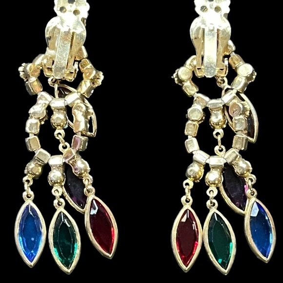 Multi Color Jewel-tone Chandelier Clip Earings - Picture 5 of 6